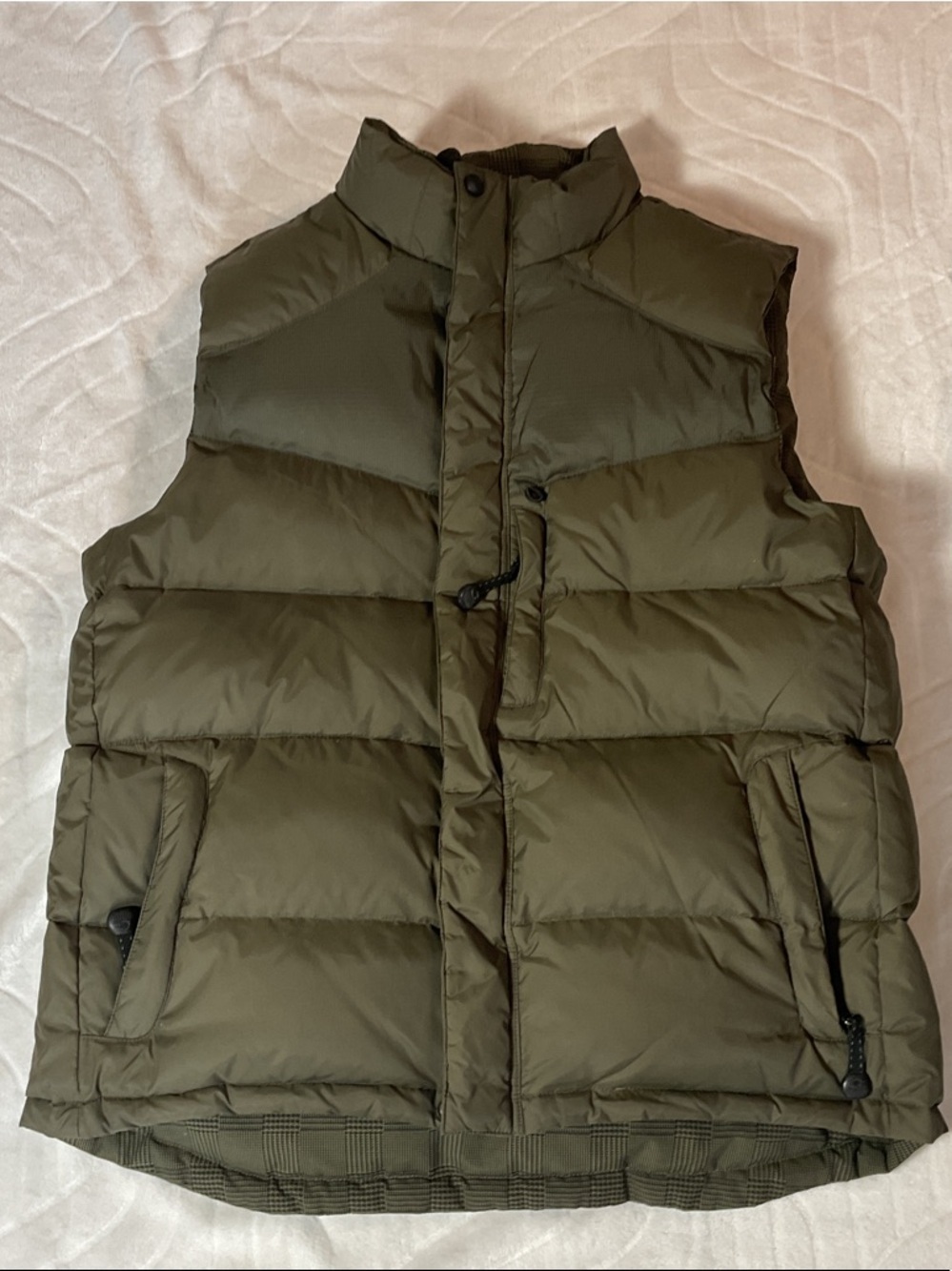 Men's Quilted Puffer Vest in Olive Green DOWN FILLED REVERSIBLE